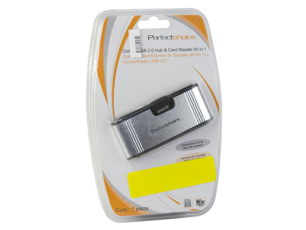 Lector de Memorias Externo Perfect Choice 40 en 1, Lee y Graba en Memorias Flash, USB 2.0. Color Negro/Plateado 