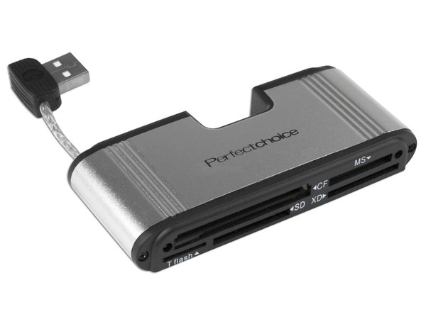 Lector de Memorias Externo Perfect Choice 40 en 1, Lee y Graba en Memorias Flash, USB 2.0. Color Negro/Plateado 