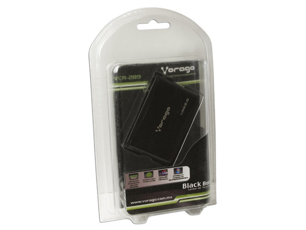Lector de Memorias Externo Vorago 11 en 1, Lee y Graba en Memorias Flash, USB 2.0. Color Negro
