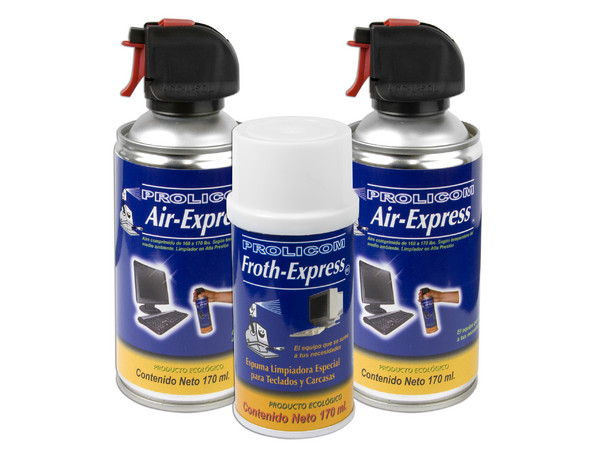 Paquete de 2 Aires Comprimidos PROLICOM AIR-EXPRESS de 170 ml. y una Espuma Limpiadora Froth-Express de 170ml.