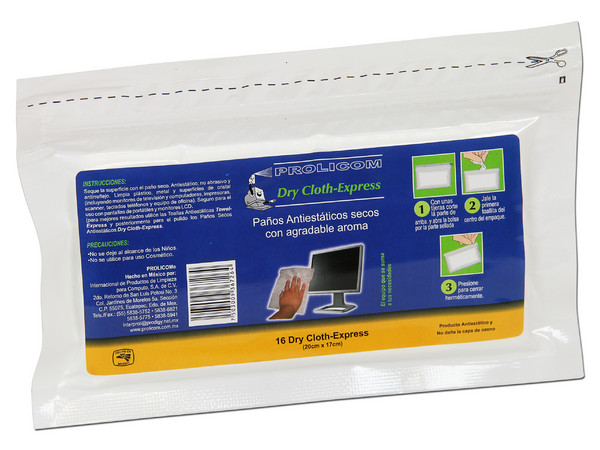 Toallas Antiestáticas Multiusos Prolicom Dry Cloth-Express, Caja con 12pzs de 16 toallas c/u.
