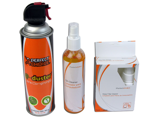 Kit de Limpieza Perfectchoice que incluye Aire Comprimido, Liquido Limpiador, Limpiador de Filtros y dos Toallas libres de pelusa
