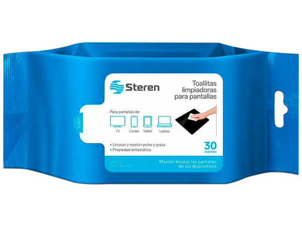 Toallitas Limpiadoras Steren LIM-126 para Dispositivos Electrónicos, 30 toallitas.