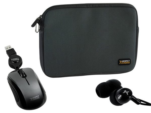 Kit Netbook Perfect Choice Incluye  funda,  mini mouse y audífonos color negro