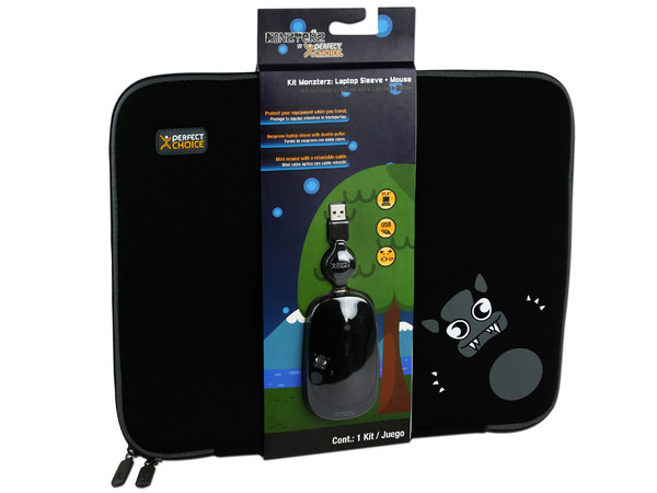Kit de Funda y Mouse Perfect Choice MONZTERZ para Laptop de hasta 15.4