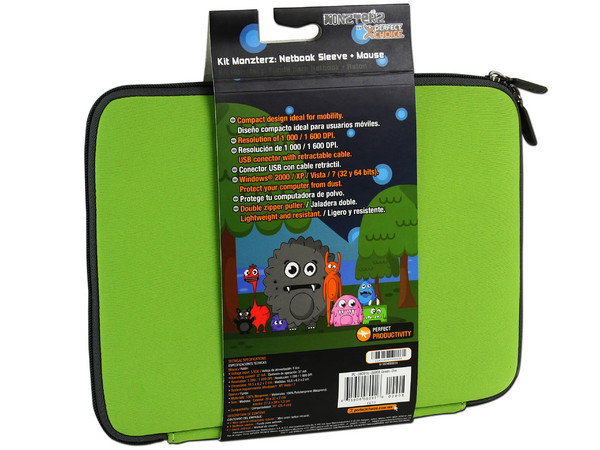 Kit de Funda y Mouse Perfectchoice MONZTERZ para Netbook de hasta 10