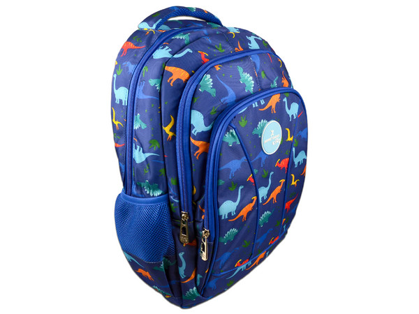 Mochila Escolar Perfect Choice Brooklyn PC-085300, Diseño de Dinosaurios, Múltiples Compartimientos. Color Azul.