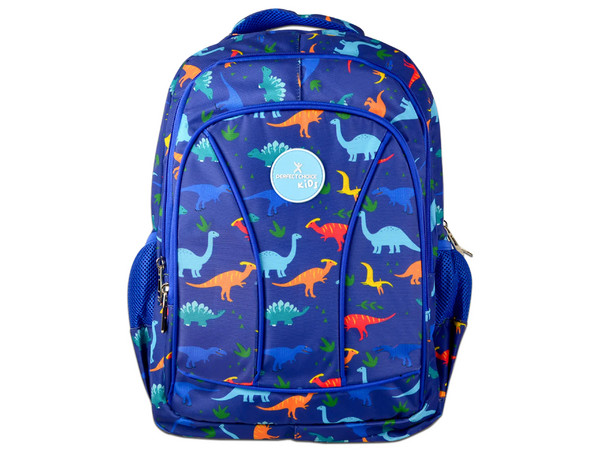 Mochila Escolar Perfect Choice Brooklyn PC-085300, Diseño de Dinosaurios, Múltiples Compartimientos. Color Azul.