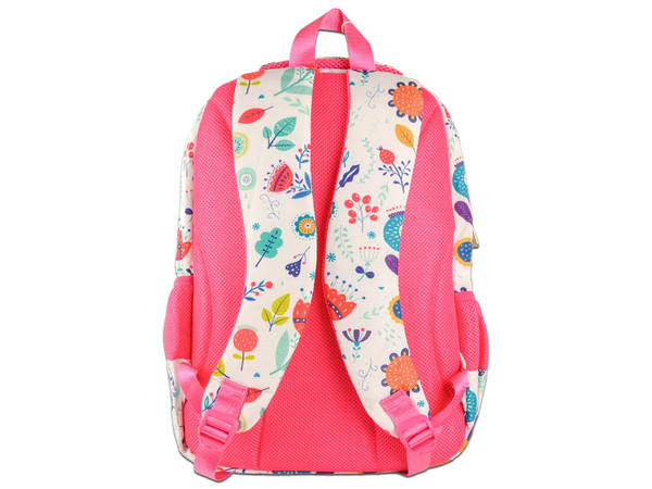 Mochila Escolar Perfect Choice Brooklyn PC-085317, Diseño de Flores, Múltiples Compartimientos. Color Blanco y Rosa.