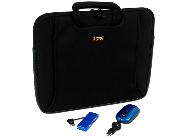 Kit 3 en 1 de Funda, Mouse y hub USB de 4 puertos Perfect Choice para Laptop de 15.6