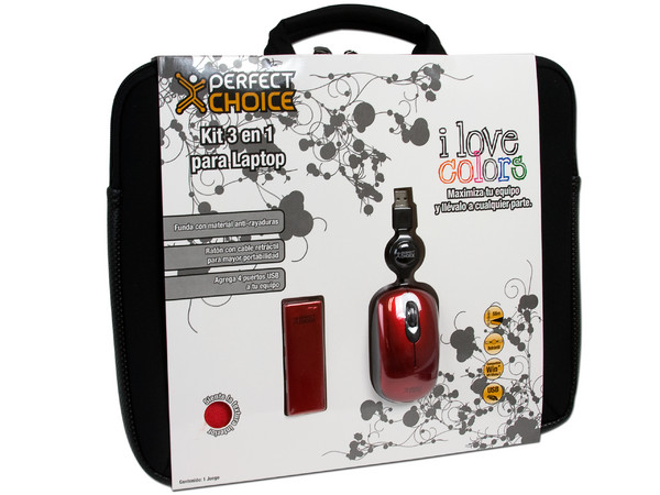 Kit 3 en 1 de Funda, Mouse y hub USB de 4 puertos Perfect Choice para Laptop de 15.6