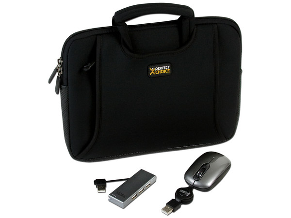 Kit 3 en 1 de Funda, Mouse y hub USB de 4 puertos Perfect Choice para Netbook de 10.2