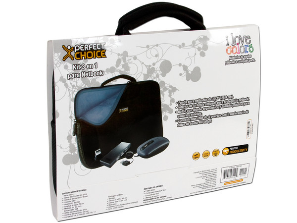 Kit 3 en 1 de Funda, Mouse y hub USB de 4 puertos Perfect Choice para Netbook de 10.2