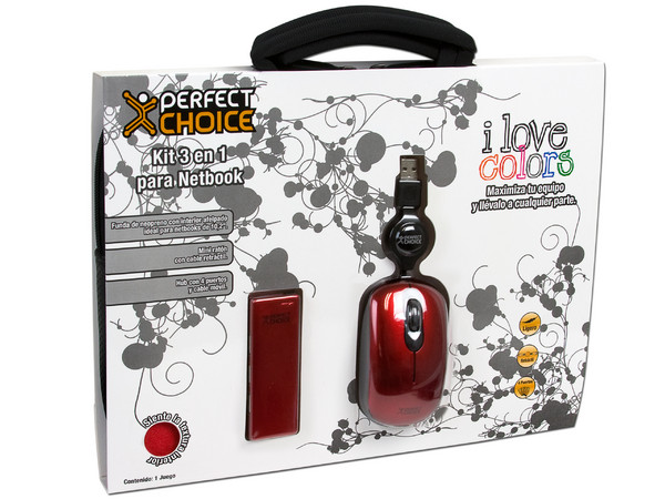 Kit 3 en 1 de Funda, Mouse y hub USB de 4 puertos Perfect Choice para Netbook de 10.2