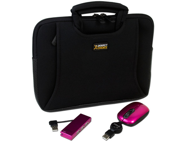 Kit 3 en 1 de Funda, Mouse y hub USB de 4 puertos Perfect Choice para Netbook de 10.2