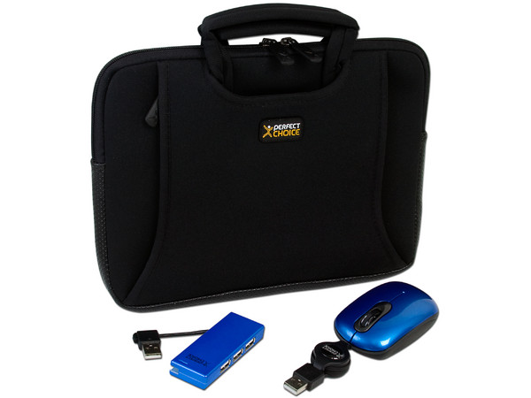 Kit 3 en 1 de Funda, Mouse y hub USB de 4 puertos Perfect Choice para Netbook de 10.2