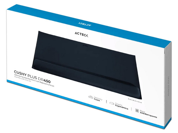 Mouse Pad Acteck Cushy Plus DR450 con reposamuñecas de Memory Foam, 
Base antideslizante, 
Color Negro.