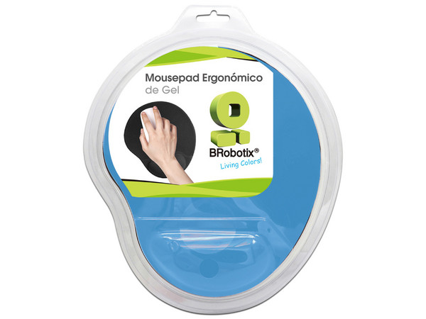 Mouse Pad Brobotix con reposa muñecas de gel de 23 x 20 cm. Color Celeste.