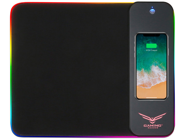 Mouse Pad Gamer NACEB de 310mm x 400mm, iluminación LED RGB, carga inalámbrica, Color Negro.