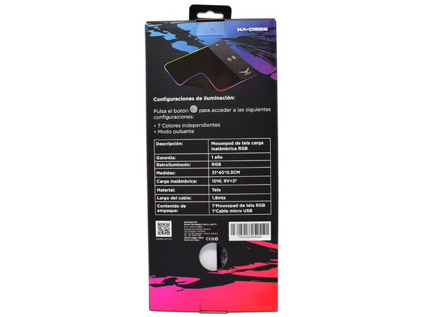 Mouse Pad Gamer NACEB de 310mm x 400mm, iluminación LED RGB, carga inalámbrica, Color Negro.