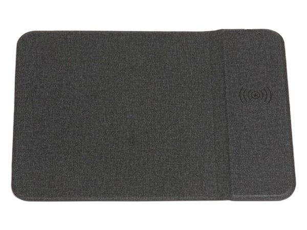 Mousepad rígido forrado de tela con Cargador inalámbrico para smartphones. Color Gris
