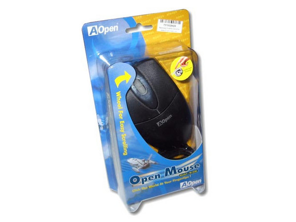 Mouse AOPEN, PS/2, modelo W-23G, 3 botones y scroll, color negro
