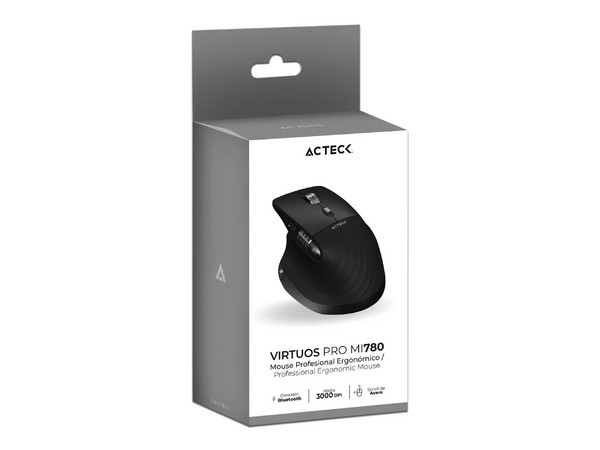 Mouse Óptico Inalámbrico Acteck VIRTUOS FITT PRO MI780, Ergonómico, 8 Botones, Hasta 3200 DPI, Color Negro.