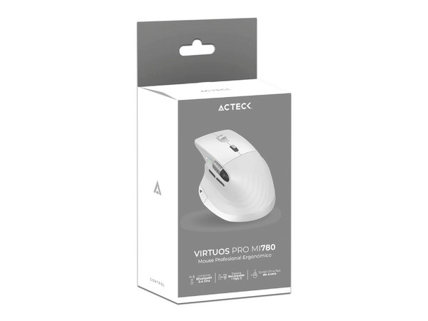 Mouse Óptico Inalámbrico Acteck VIRTUOS FITT PRO MI780, Ergonómico, 8 Botones, Hasta 3200 DPI, Color Blanco.