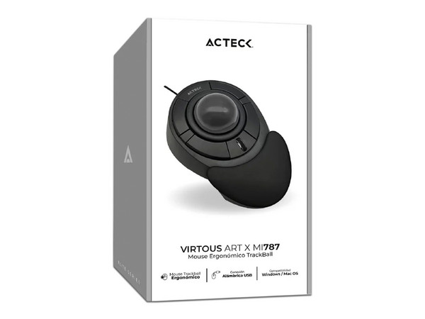 Mouse Óptico Ergonómico Acteck Virtuos Art X MI787, 1600DPI, Reposa manos desmontable, USB, Color Negro.