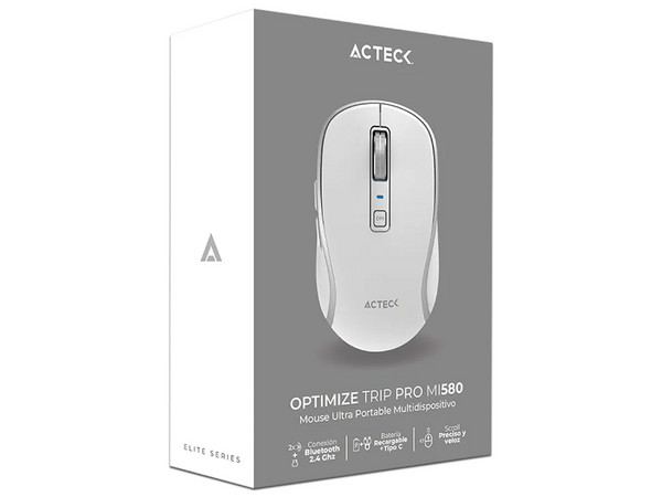 Mouse Multidispositivo Acteck Optimize Trip Pro MI580, hasta 1600 dpi, 2.4 GHz + 2 Modos Bluetooth, 6 Botones, Recargable, Color Blanco.