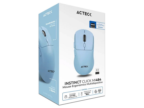 Mouse Óptico Inalámbrico Acteck Instinct Click MI484, 3200 DPI, 6 Botones, Receptor USB, Bluetooth. Color Azul.