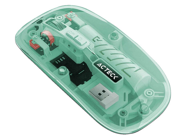 Mouse Óptico Inalámbrico Acteck Aero One MI455V, 3200 DPI, Receptor USB, Bluetooth. Color Verde Menta.