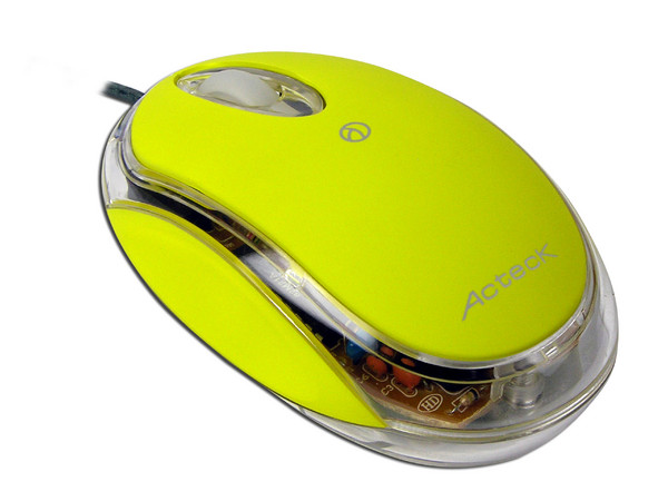 Mini Mouse Acteck AM-1000 Óptico, USB. Color Amarillo