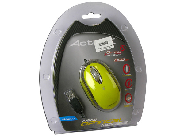 Mini Mouse Acteck AM-1000 Óptico, USB. Color Amarillo
