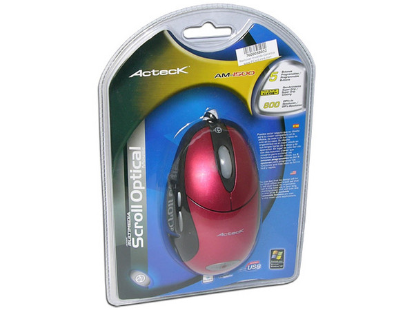 Mouse Acteck AM-1500 Óptico, USB. Color Rojo.