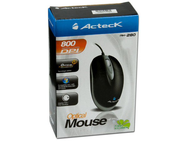 Mouse Acteck AM-280 Óptico, PS/2. Color Negro