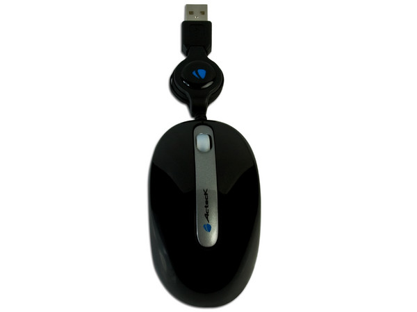 Mini Mouse Acteck AM-360 Óptico, retráctil USB. Color Negro