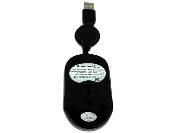 Mini Mouse Acteck AM-360 Óptico, retráctil USB. Color Negro