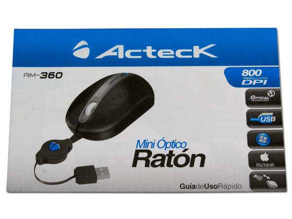 Mini Mouse Acteck AM-360 Óptico, retráctil USB. Color Negro