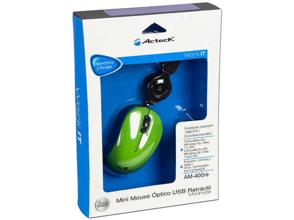 Mini Mouse Óptico Acteck Movimate AM-400re, retráctil, USB.