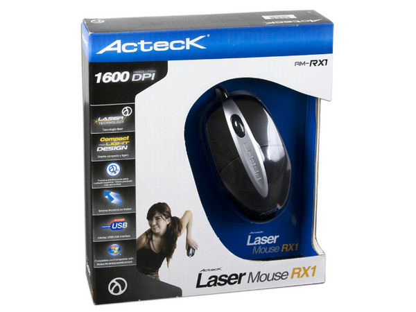 Mouse Acteck AM-RX1 Láser, USB. Color Negro/Plateado