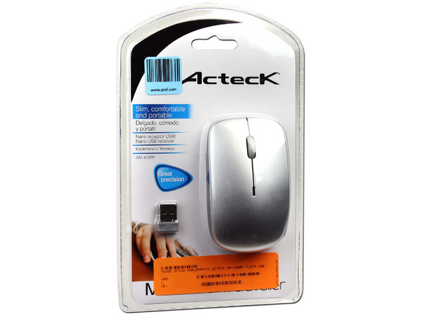 Mouse Acteck Slim traveller AM-420RF Óptico Inalámbrico, USB. Color Plateado