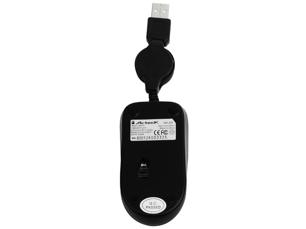 Mini Mouse Acteck AM-320 Óptico, retráctil USB. Color negro