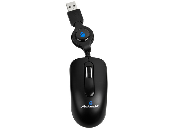 Mini Mouse Acteck AM-320 Óptico, retráctil USB. Color negro