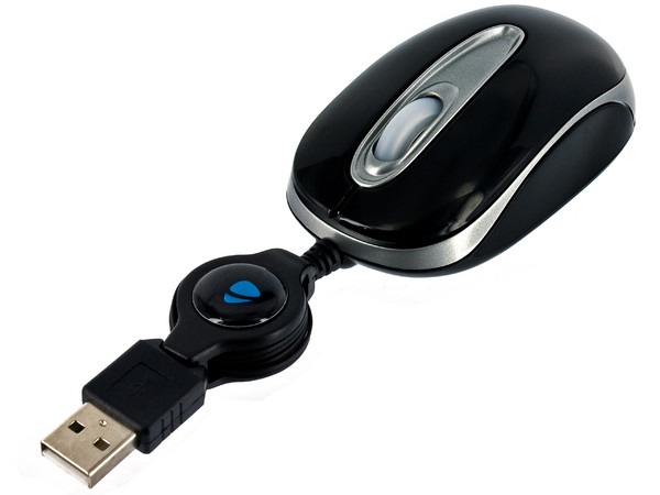 Mini Mouse Acteck AM-220re Óptico, retráctil USB. Color negro
