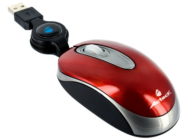 Mini Mouse Acteck AM-220re Óptico, retráctil USB. Color rojo