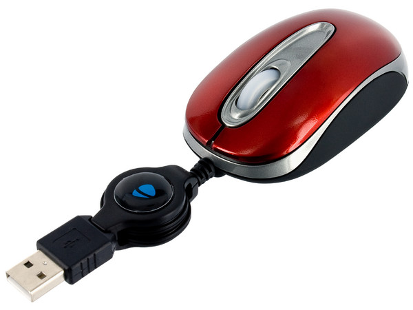 Mini Mouse Acteck AM-220re Óptico, retráctil USB. Color rojo