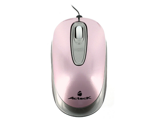 Mini Mouse Acteck AM-220re Óptico, retráctil USB. Color rosa