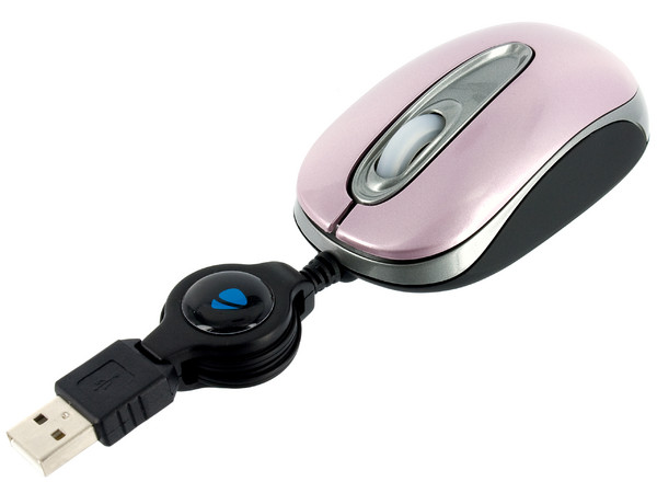 Mini Mouse Acteck AM-220re Óptico, retráctil USB. Color rosa