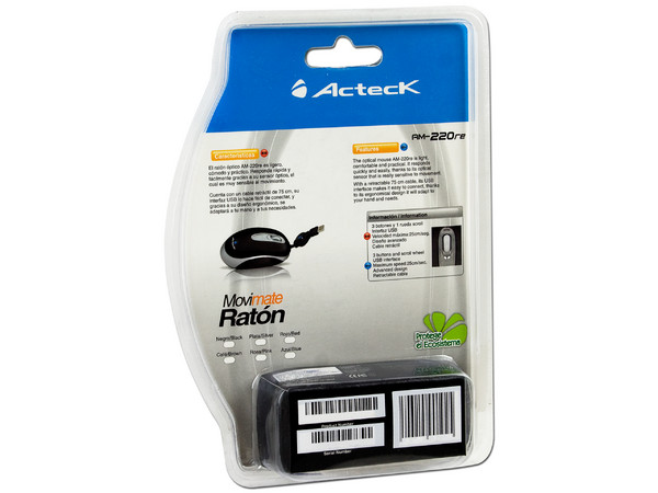 Mini Mouse Acteck AM-220re Óptico, retráctil USB. Color azul